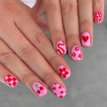 Press-On Nails Floral & Heart Designs Glossy Chip-Resistant
