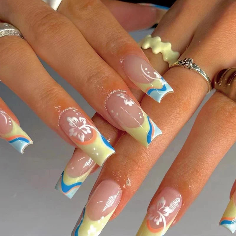 Press-On Nails Floral Layered Design & Easy Application