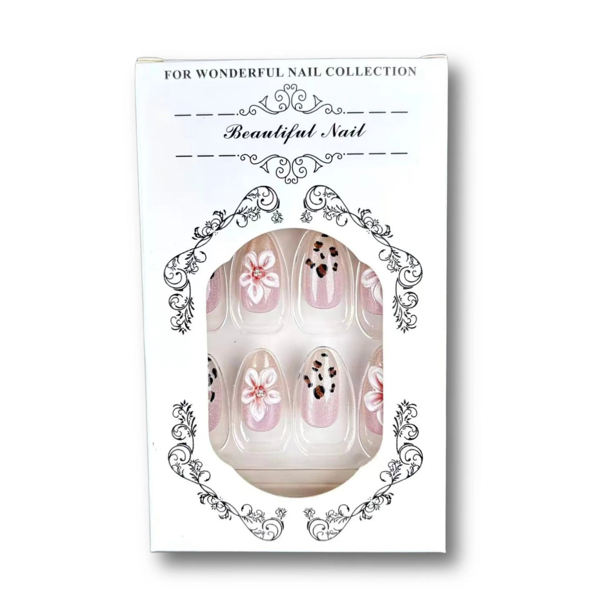 Press-On Nails Floral & Leopard Print Full-Cover Reusable Set