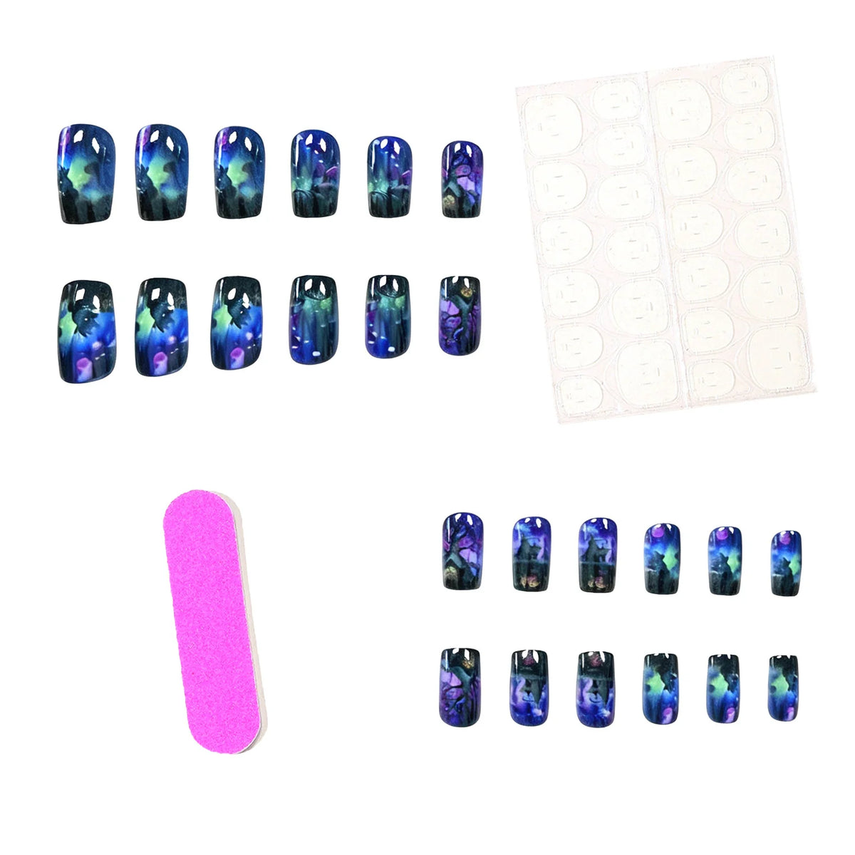 Press-On Nails Floral & Marble Non-Toxic Set of 24