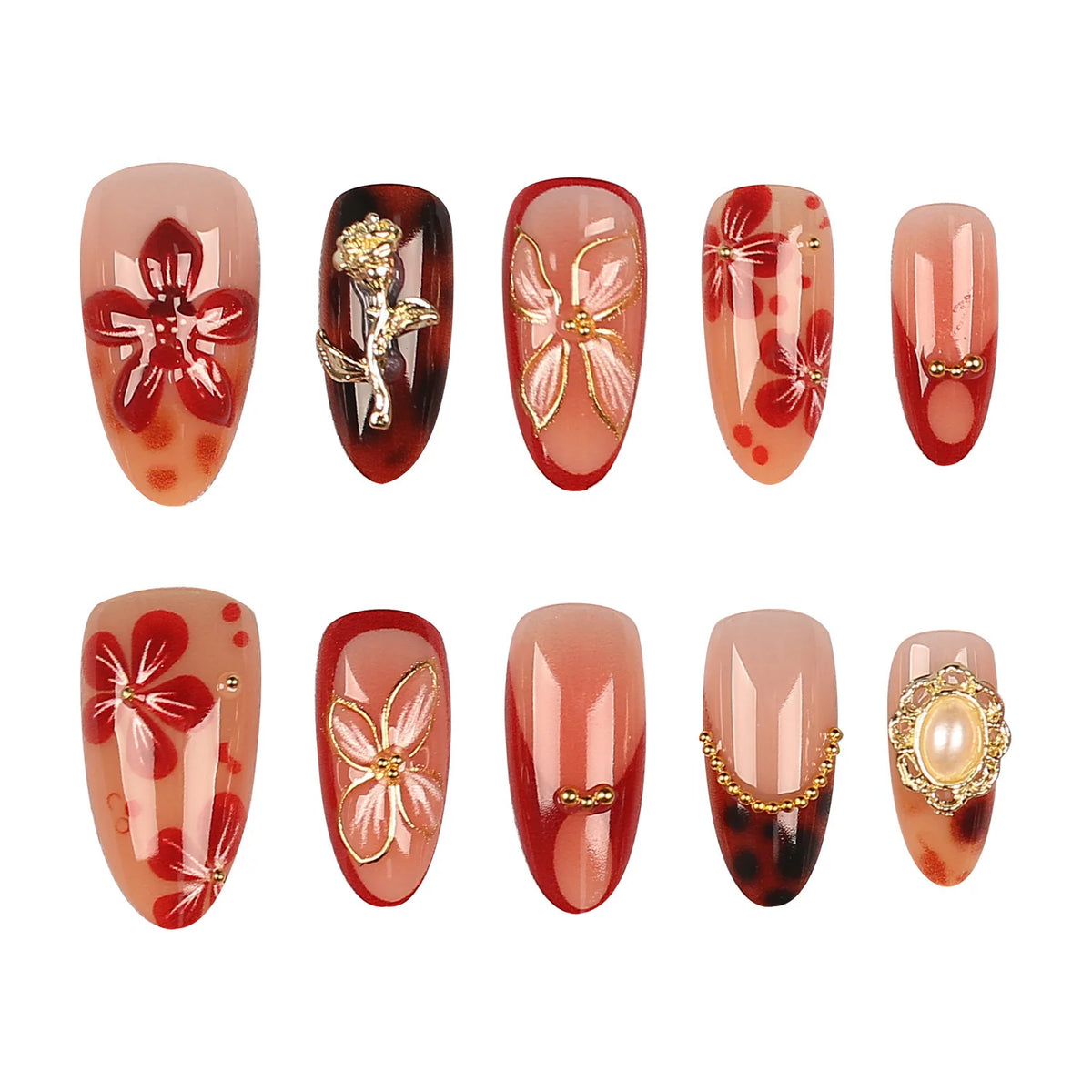 Press-On Nails Floral Nail Art No Glue Lightweight