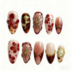 Press-On Nails Floral Nail Art No Glue Lightweight