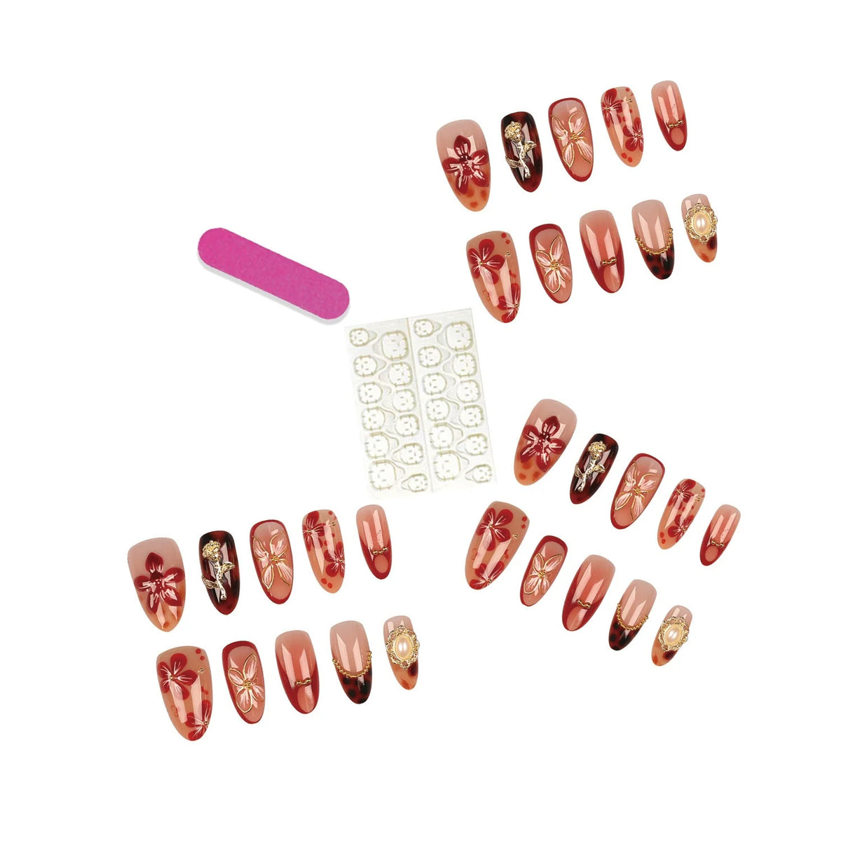 Press-On Nails Floral Nail Art No Glue Lightweight