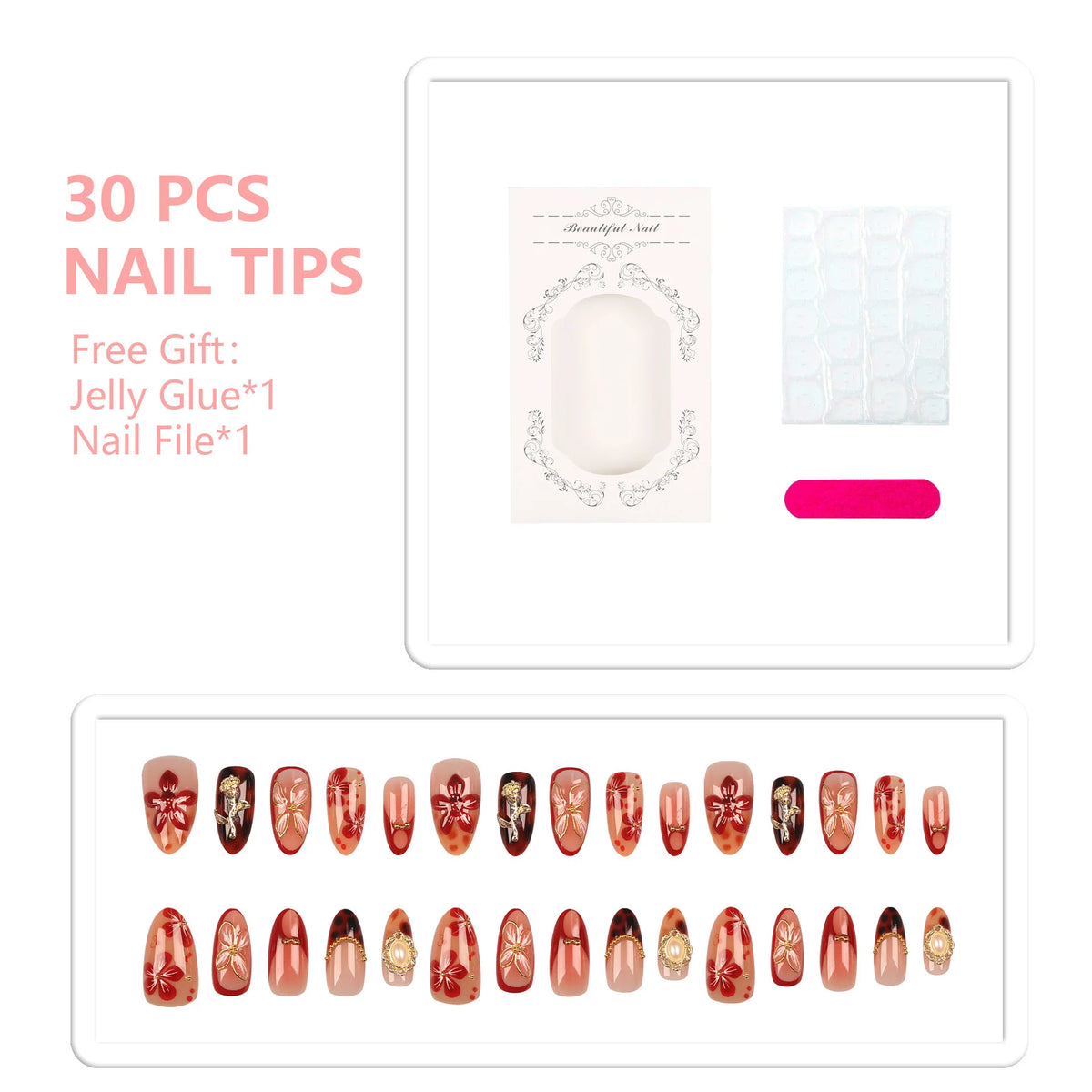 Press-On Nails Floral Nail Art No Glue Lightweight