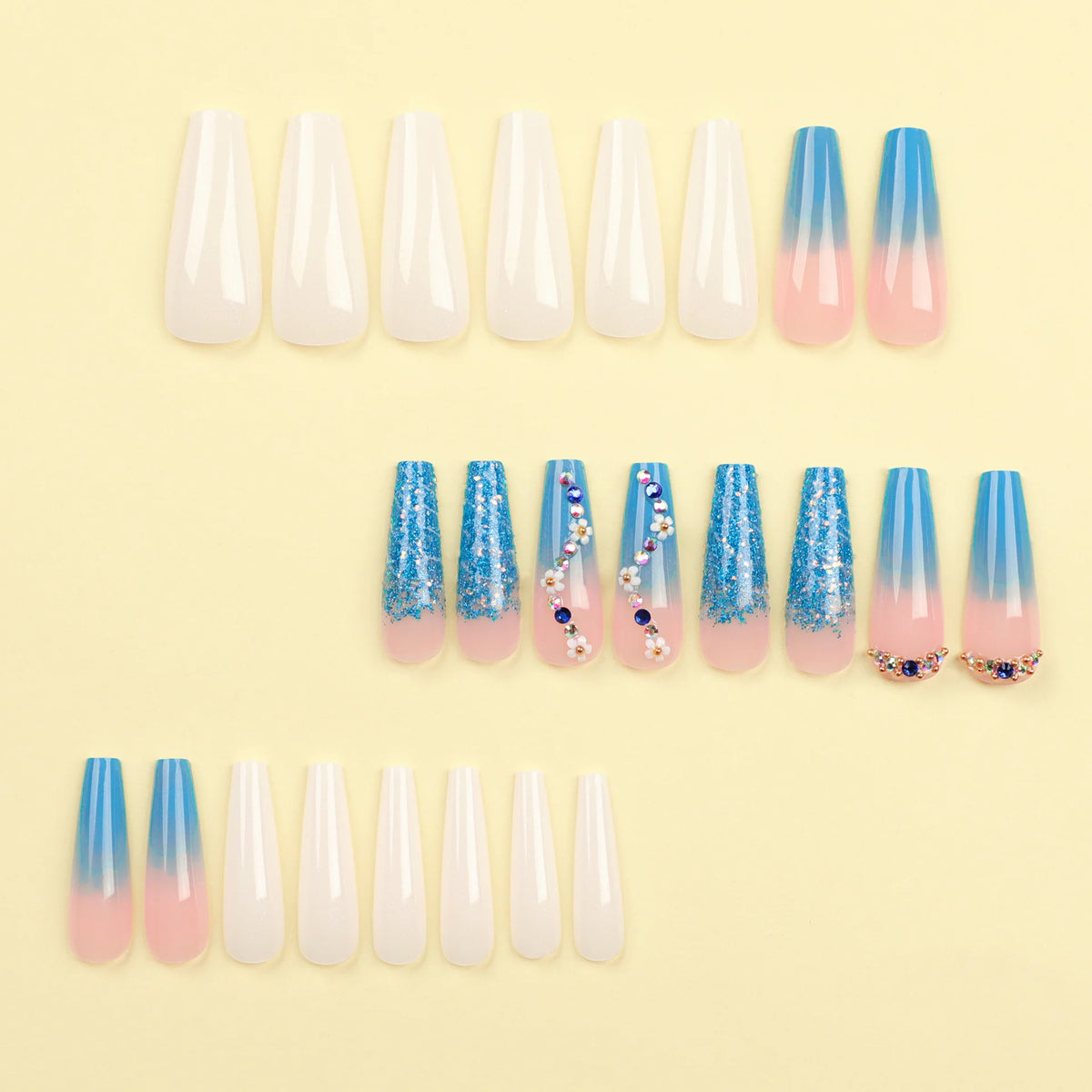 Press-On Nails Floral Ombre & Glitter Lightweight Acrylic
