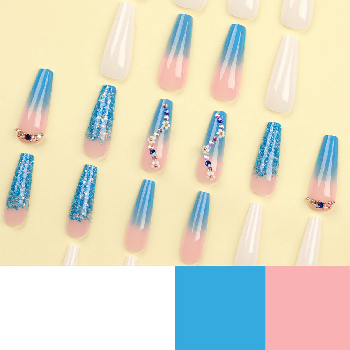 Press-On Nails Floral Ombre & Glitter Lightweight Acrylic