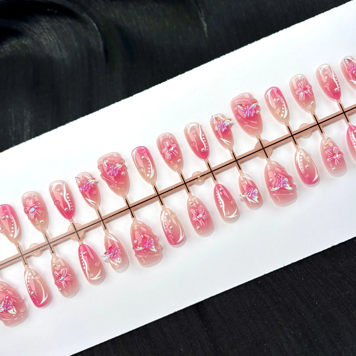 Press-On Nails Floral Ombre Reusable Easy Adhesive