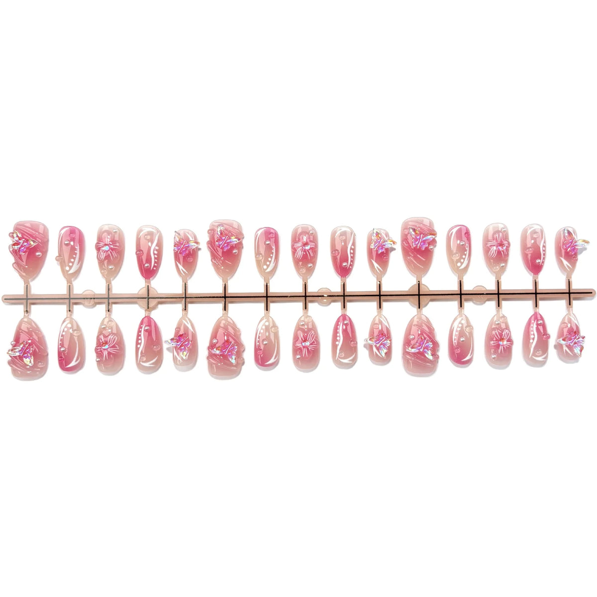 Press-On Nails Floral Ombre Reusable Easy Adhesive