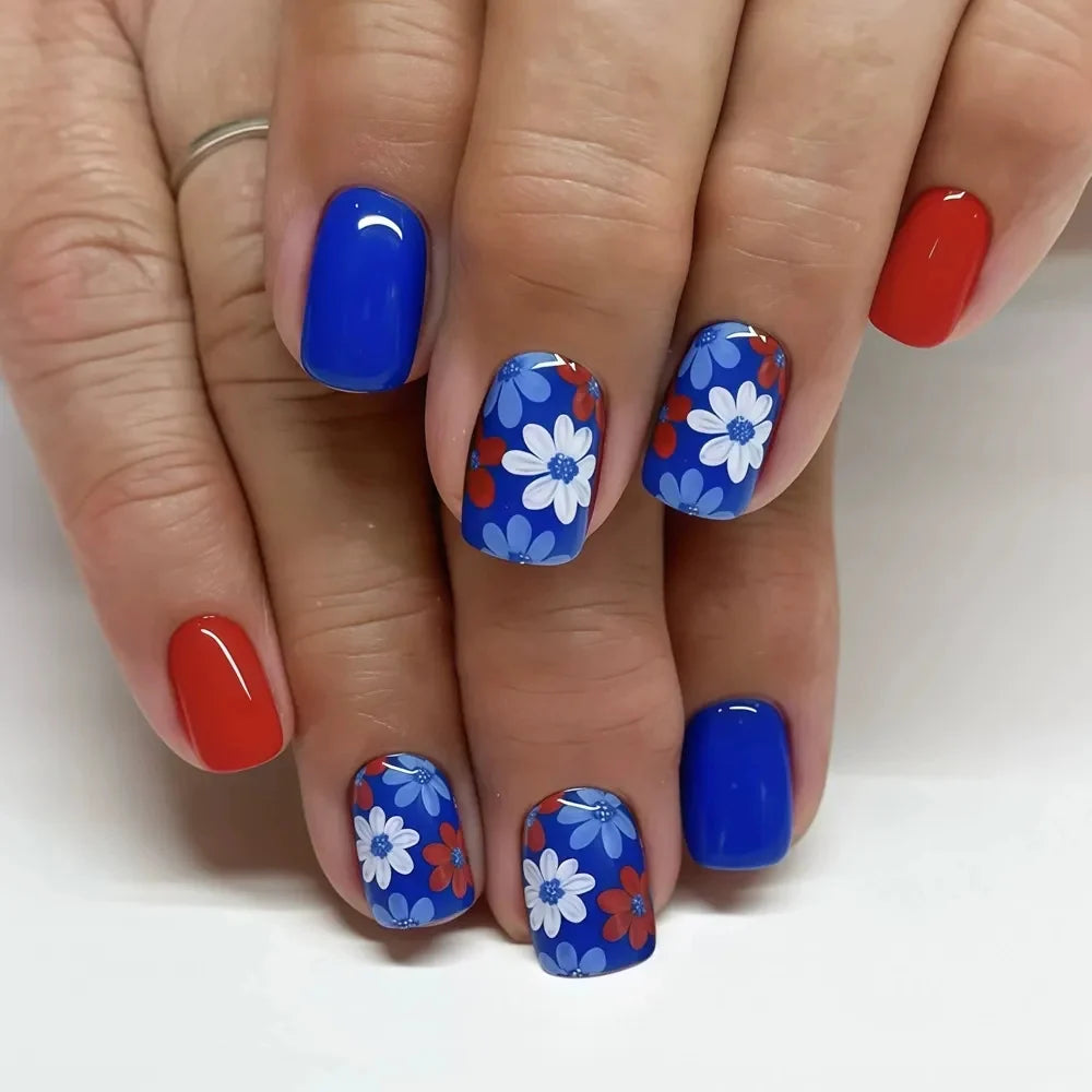Press-On Nails Floral Pattern Easy Application Set of 24