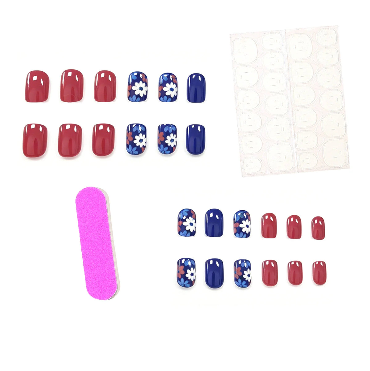 Press-On Nails Floral Pattern Easy Application Set of 24