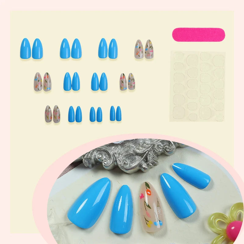 Press-On Nails Floral Pattern Self-Adhesive & Multiple Sizes