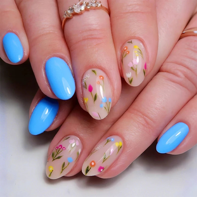 Press-On Nails Floral Pattern Self-Adhesive & Multiple Sizes