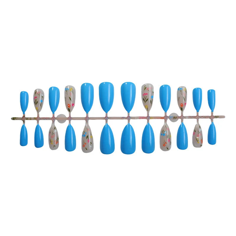 Press-On Nails Floral Pattern Self-Adhesive & Multiple Sizes