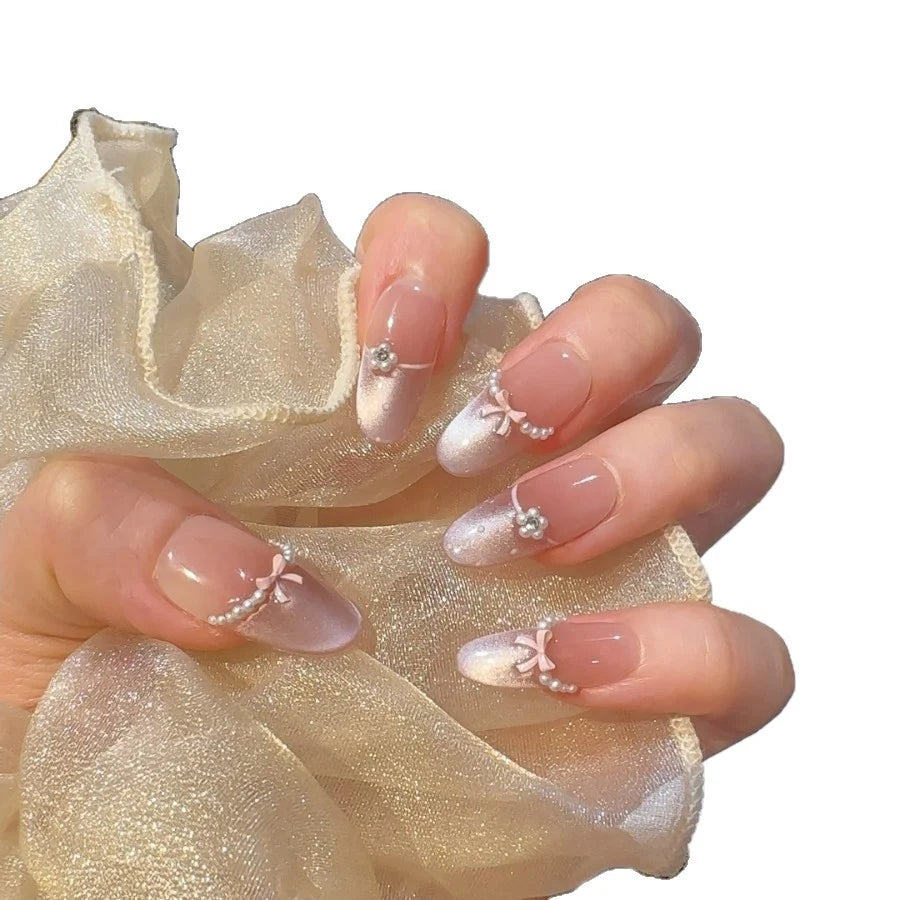 Press-On Nails Floral & Pearl Accents Easy Application