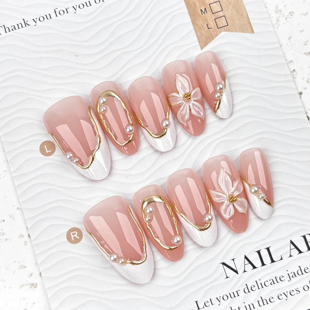 Press-On Nails Floral & Pearl Accents Peel-And-Stick