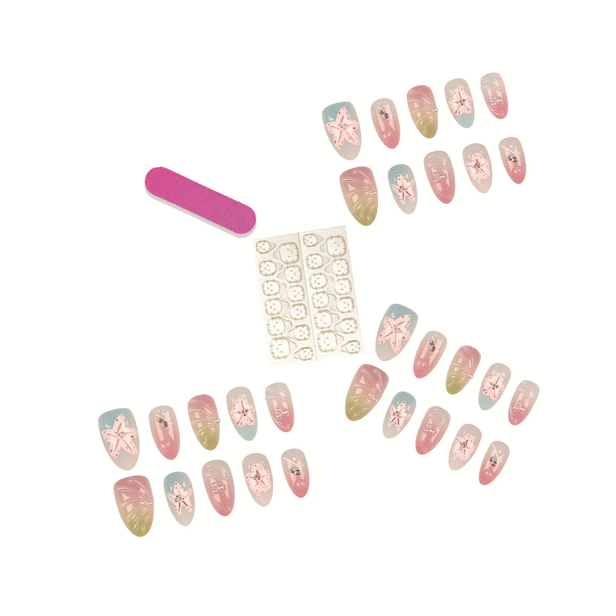 Press-On Nails Floral Peel-And-Stick & Reusable