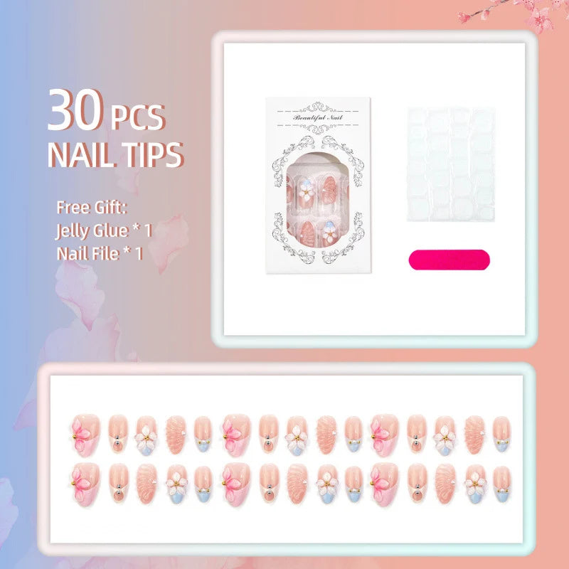 Press-On Nails Floral Peel-And-Stick Reusable