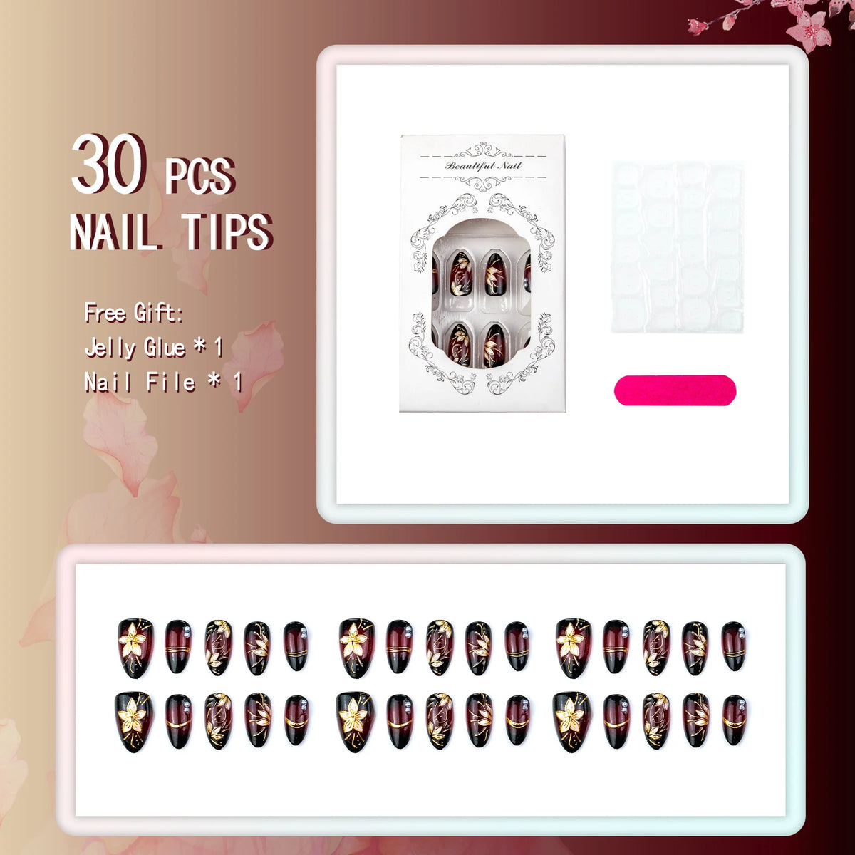 Press-On Nails Floral Peel & Stick Multiple Shapes