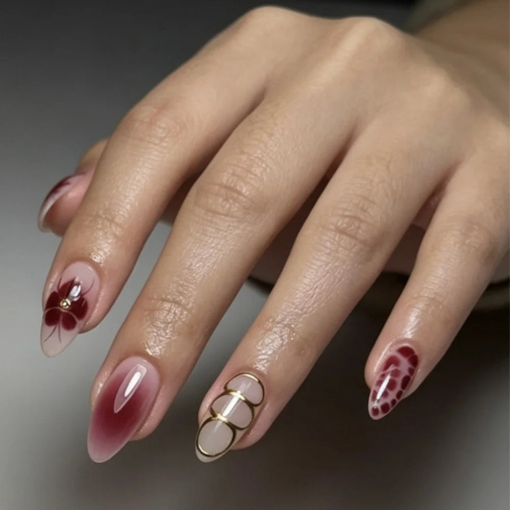 Press-On Nails Floral Peel & Stick Salon-Quality