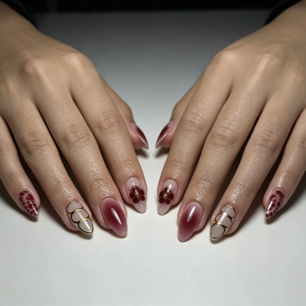 Press-On Nails Floral Peel & Stick Salon-Quality