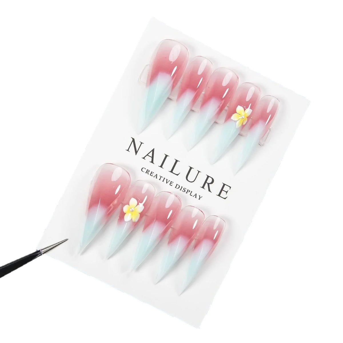 Press-On Nails Floral Pink & Blue Reusable