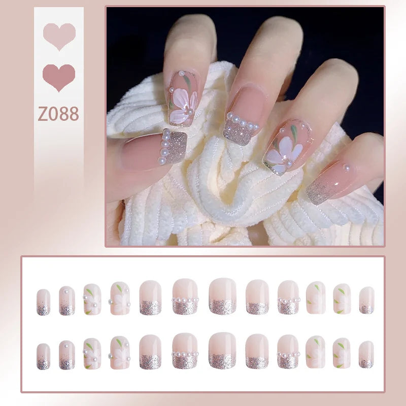 Press-On Nails Floral Pink No Adhesive