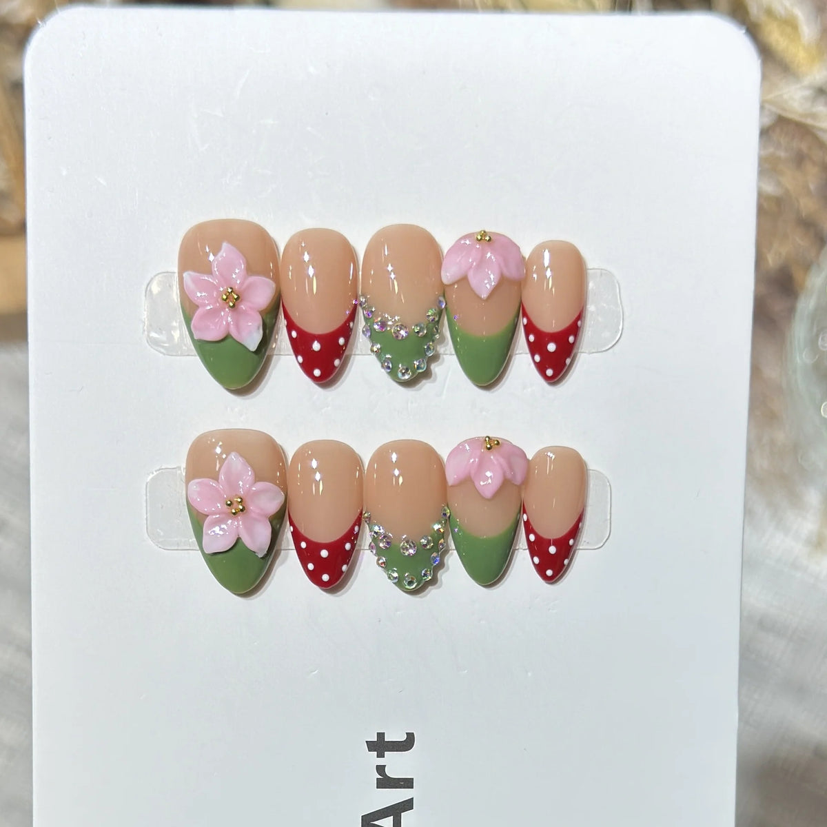 Press-On Nails Floral Pre-Applied Adhesive Long-Lasting