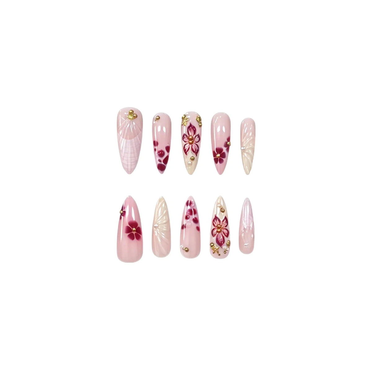 Press-On Nails Floral Pre-Applied Adhesive Set of 30