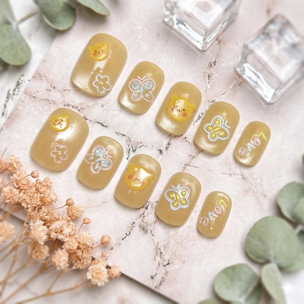 Press-On Nails Floral Print Peel & Stick Reusable