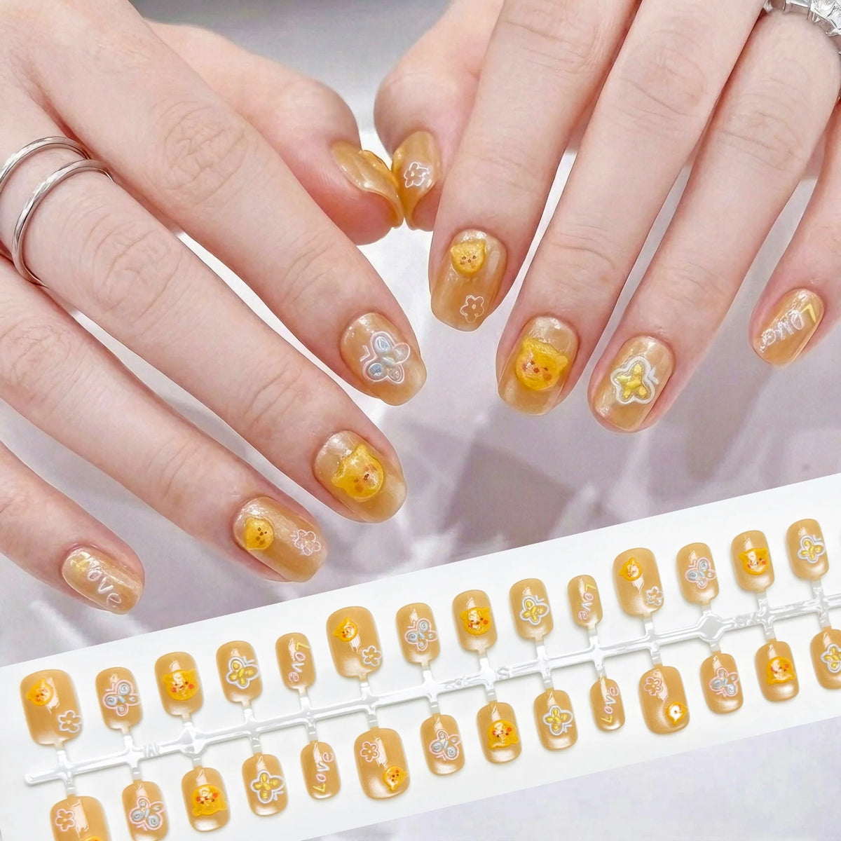 Press-On Nails Floral Print Peel & Stick Reusable