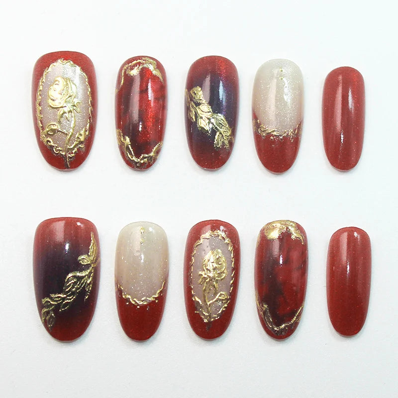 Press-On Nails Floral Print Quick Application & Custom Fit