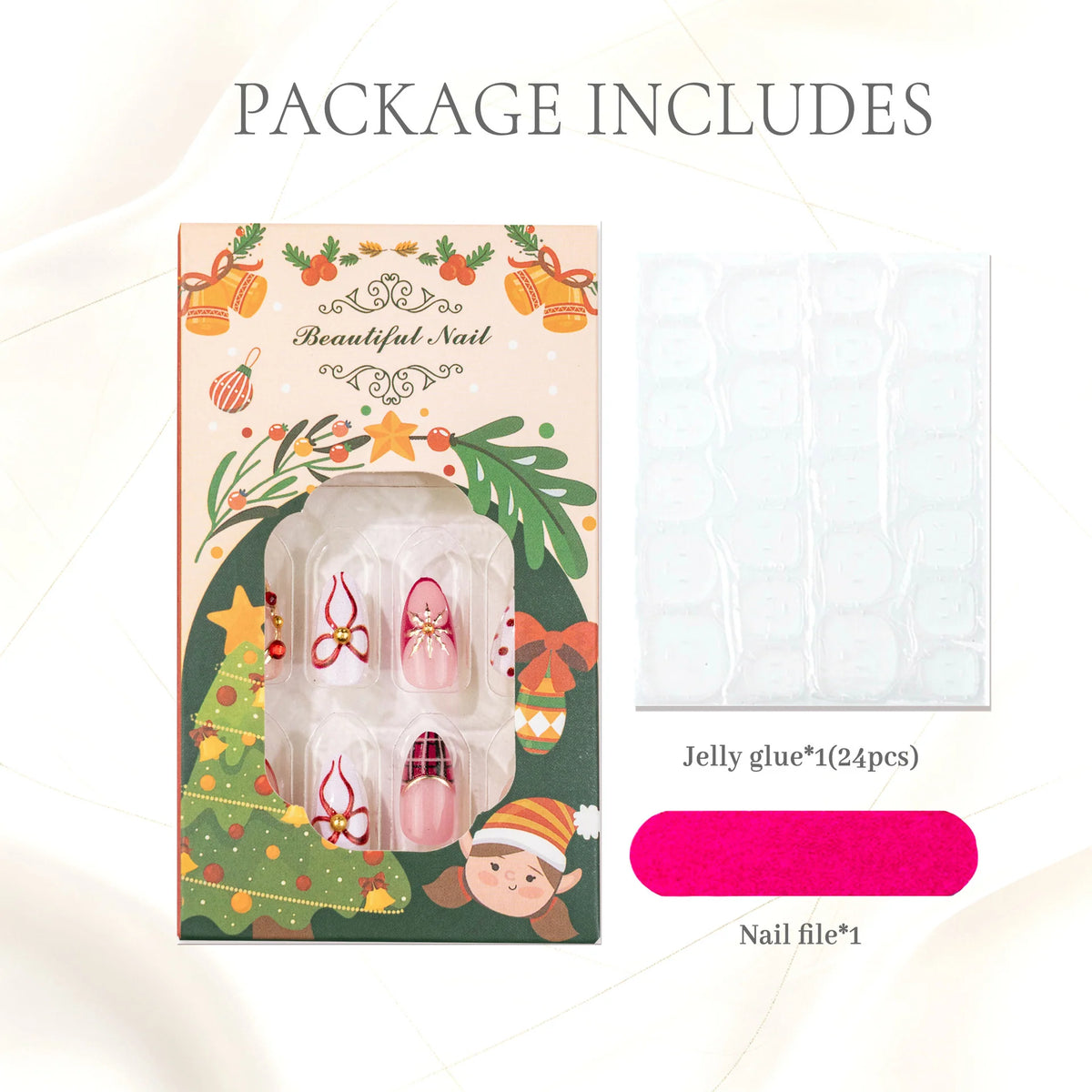 Press-On Nails Floral & Rhinestone 24-Piece
