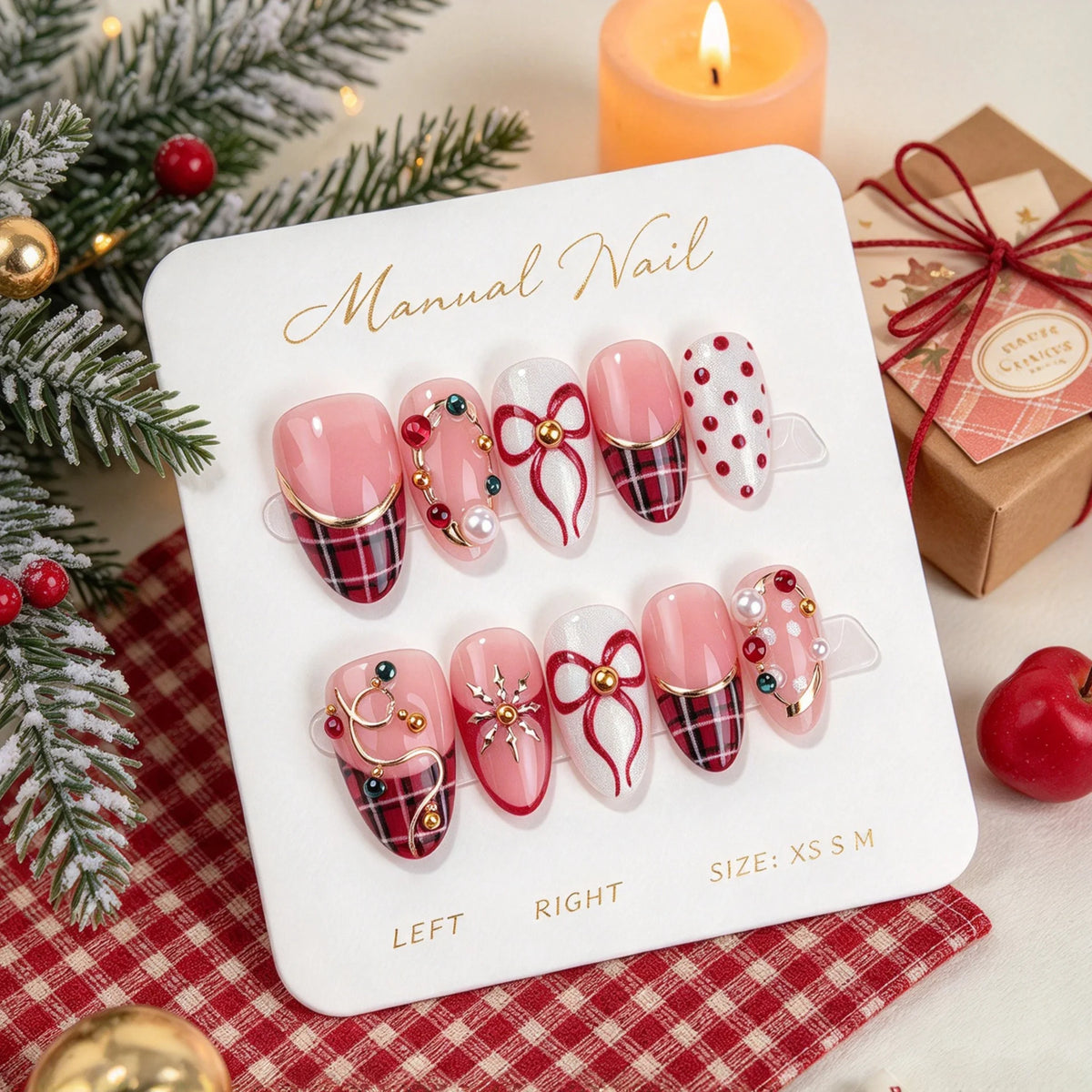 Press-On Nails Floral & Rhinestone 24-Piece
