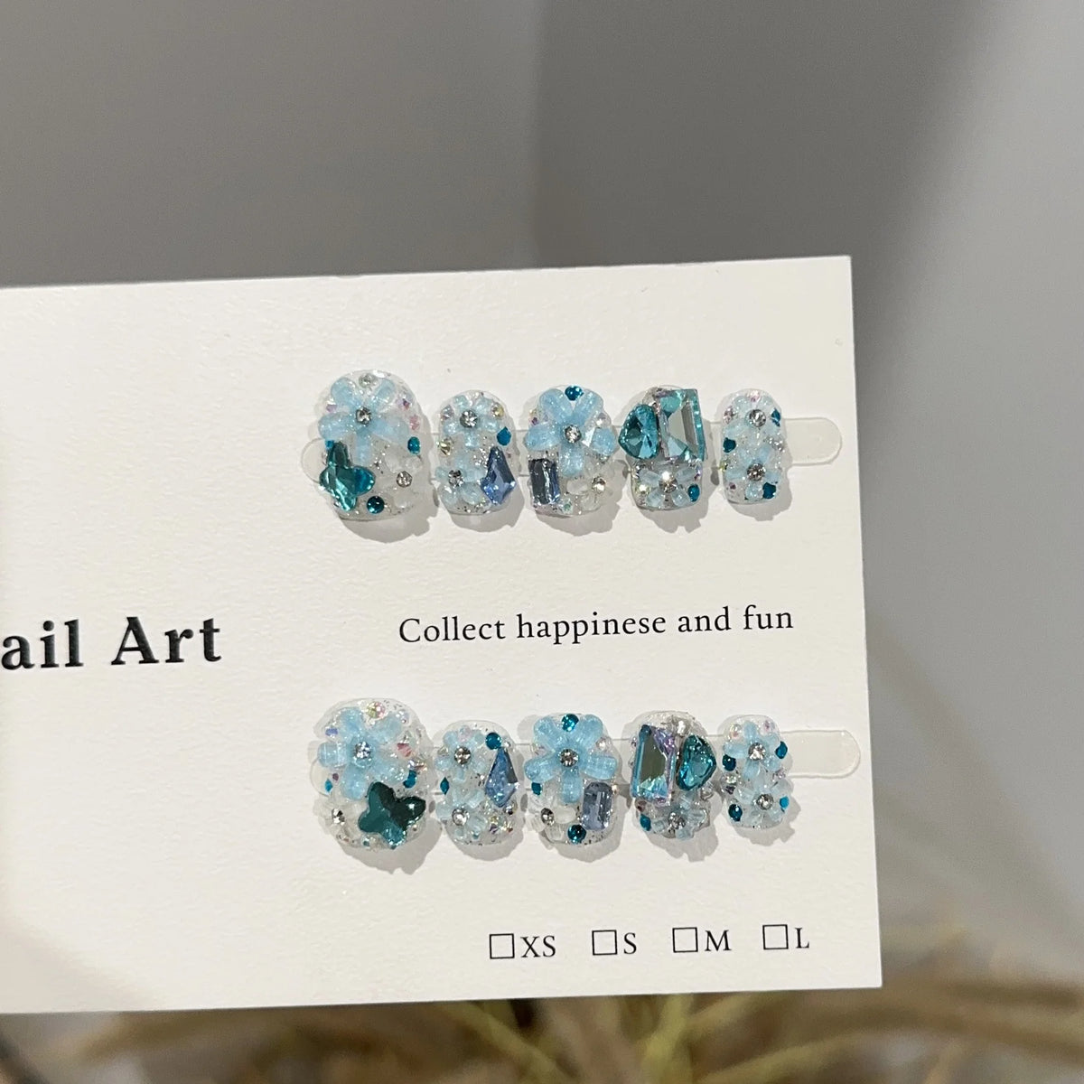 Press-On Nails Floral & Rhinestone Easy Application
