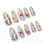 Press-On Nails Floral Rhinestone Reusable & Easy Application