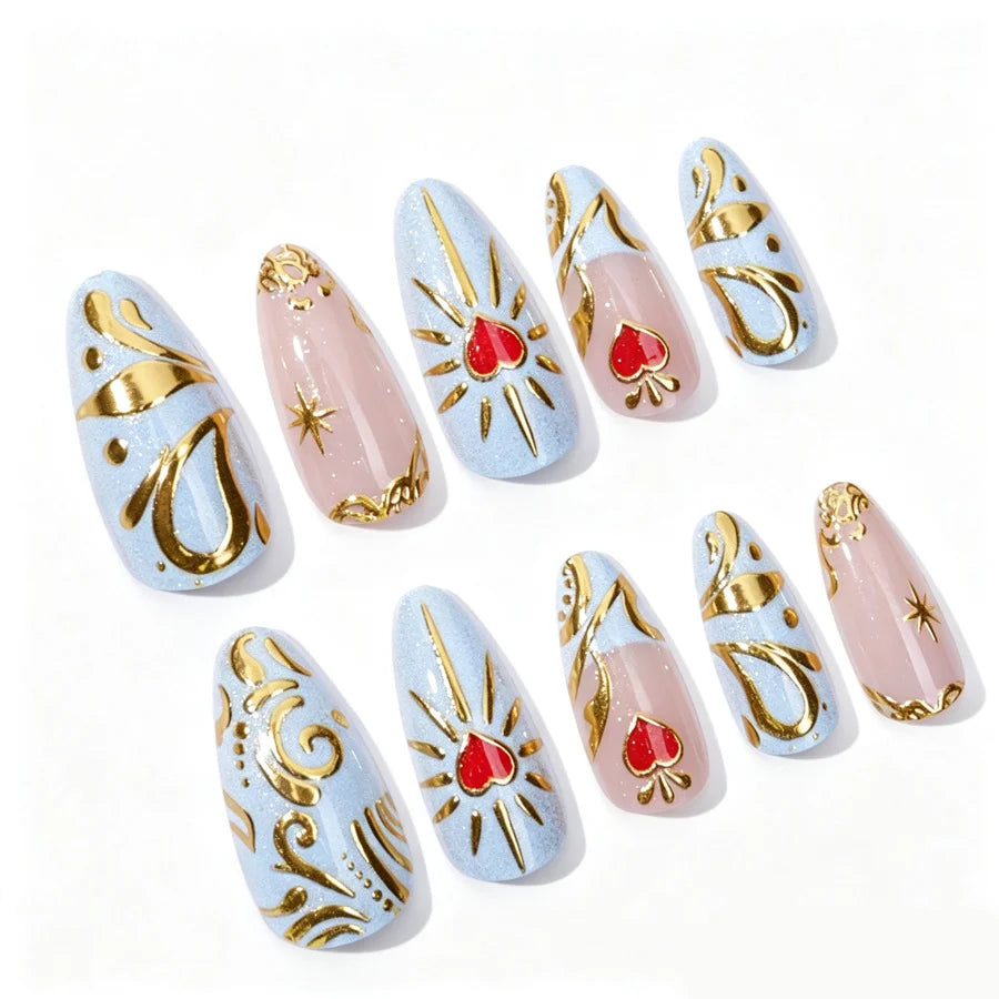 Press-On Nails Floral Rhinestone Reusable & Easy Application
