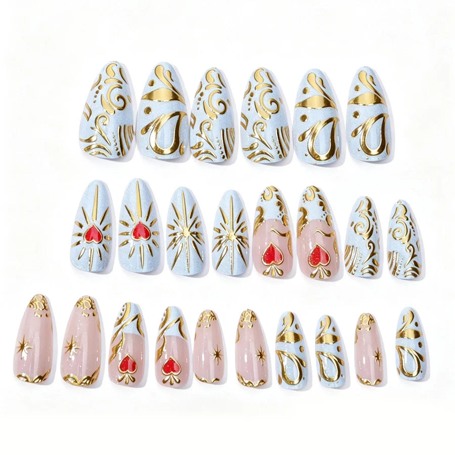 Press-On Nails Floral Rhinestone Reusable & Easy Application