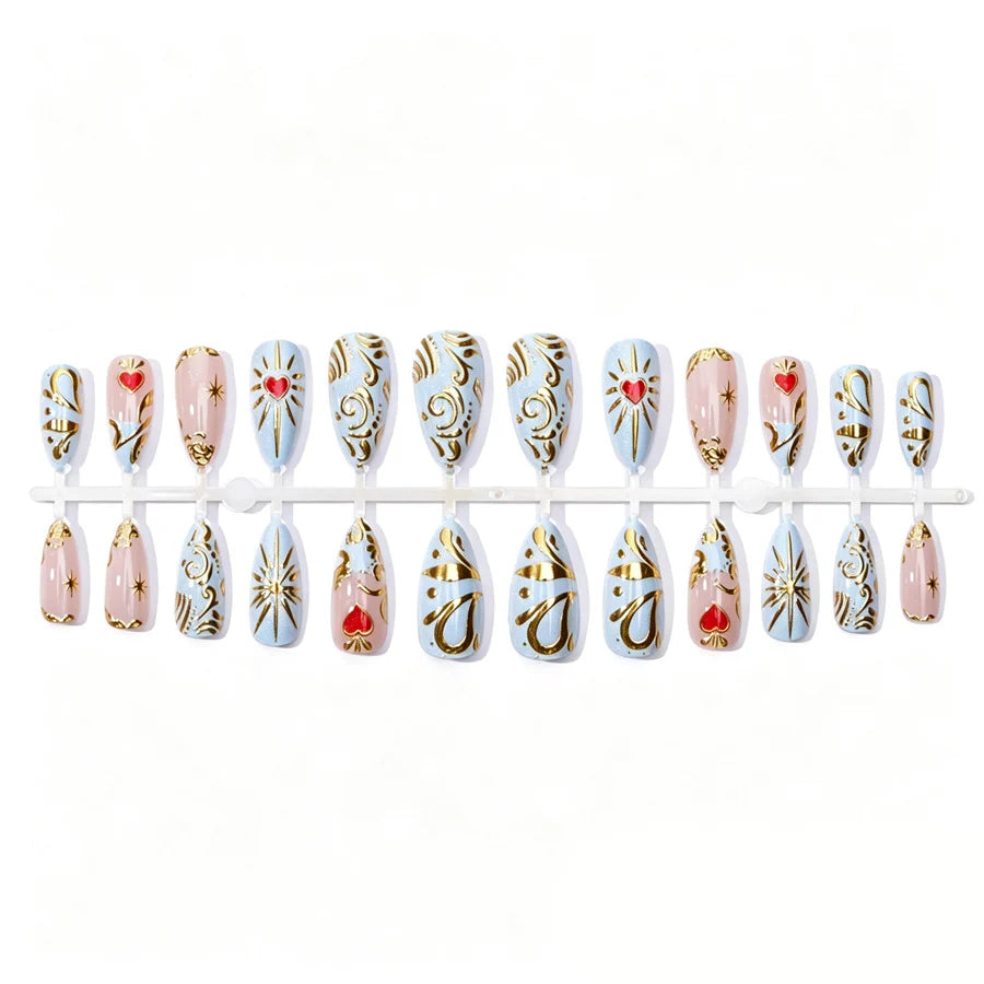 Press-On Nails Floral Rhinestone Reusable & Easy Application