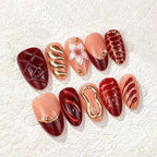 Press-On Nails Floral & Rhinestone Reusable Set of 10