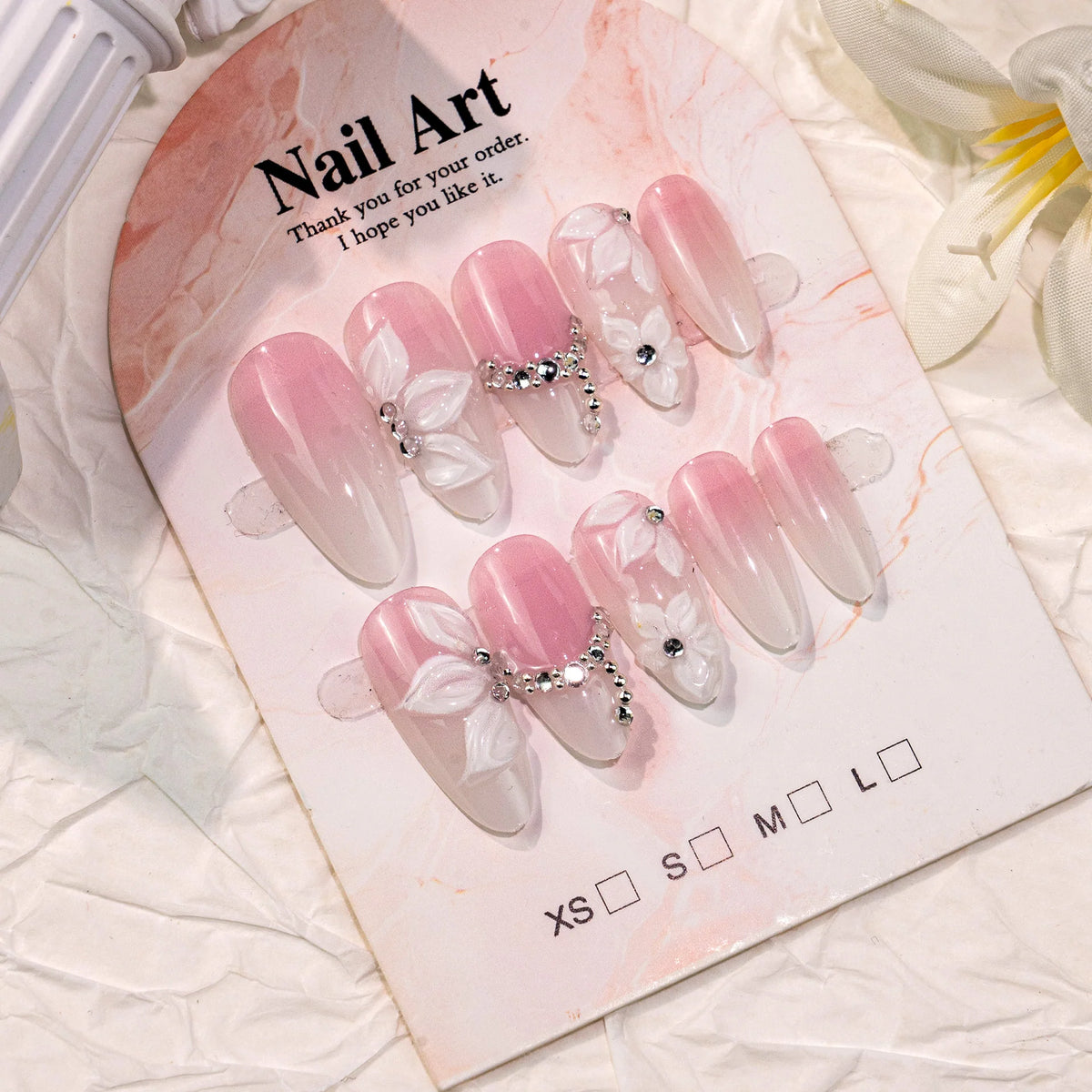 Press-On Nails Floral Sculpted Easy Application Comfortable Fit
