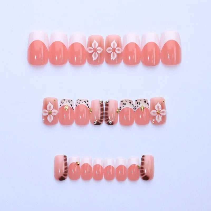 Press-On Nails Floral & Shiny Accents Reusable Comfortable Fit