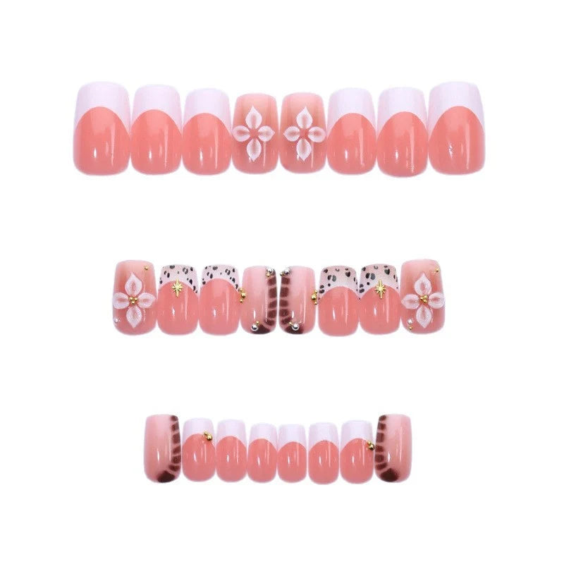 Press-On Nails Floral & Shiny Accents Reusable Comfortable Fit