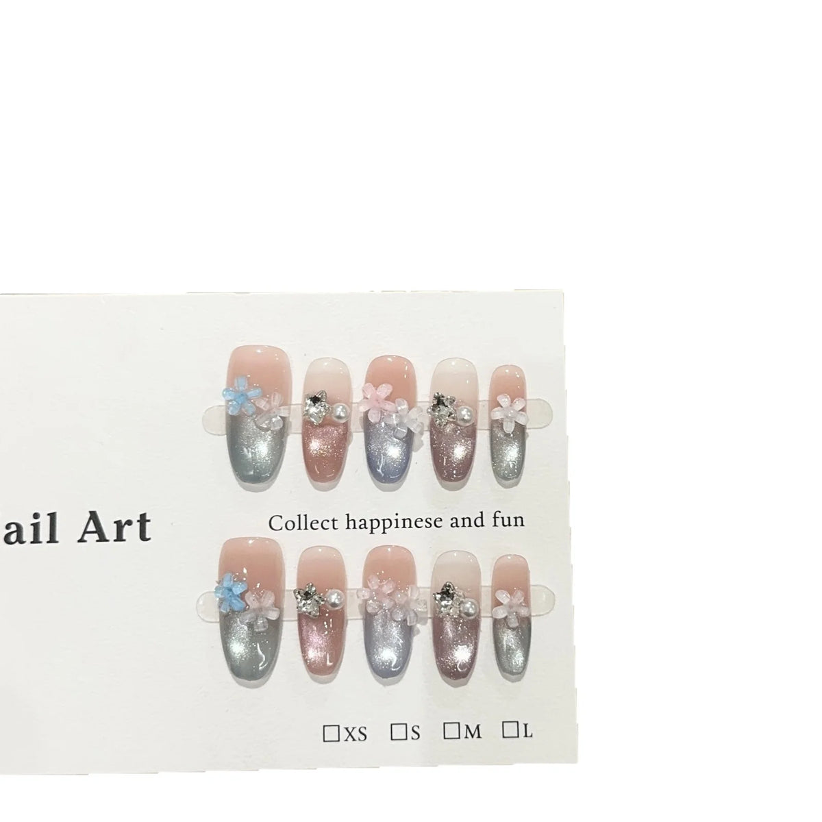 Press-On Nails Floral Sparkle Self-Adhesive & Long-Lasting