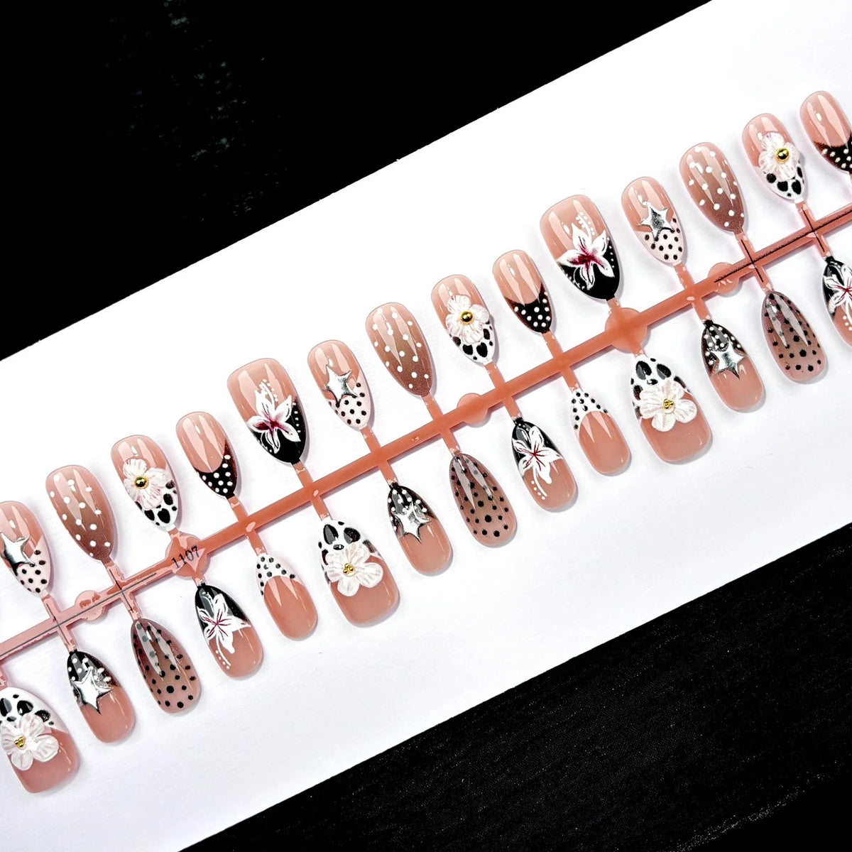 Press-On Nails Floral & Star Self-Adhesive Reusable