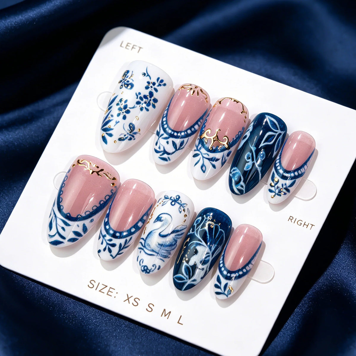 Press-On Nails Floral & Swan Peel-And-Stick Reusable