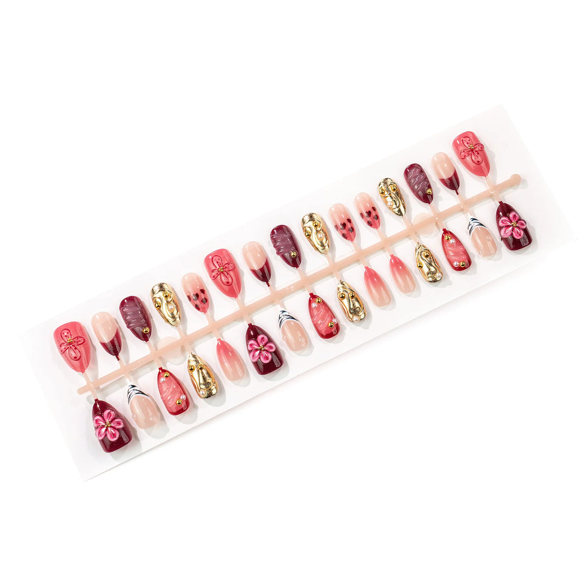 Press-On Nails Floral & Textured Designs Multiple Sizes