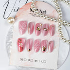 Press-On Nails Floral With Gold Accents Peel And Stick