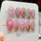 Press-On Nails Floral With Gold Accents Peel And Stick