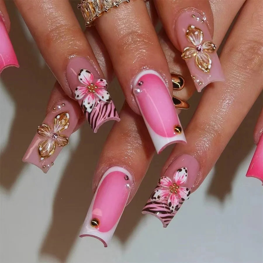 Press-On Nails Floral & Zebra Print Multiple Sizes