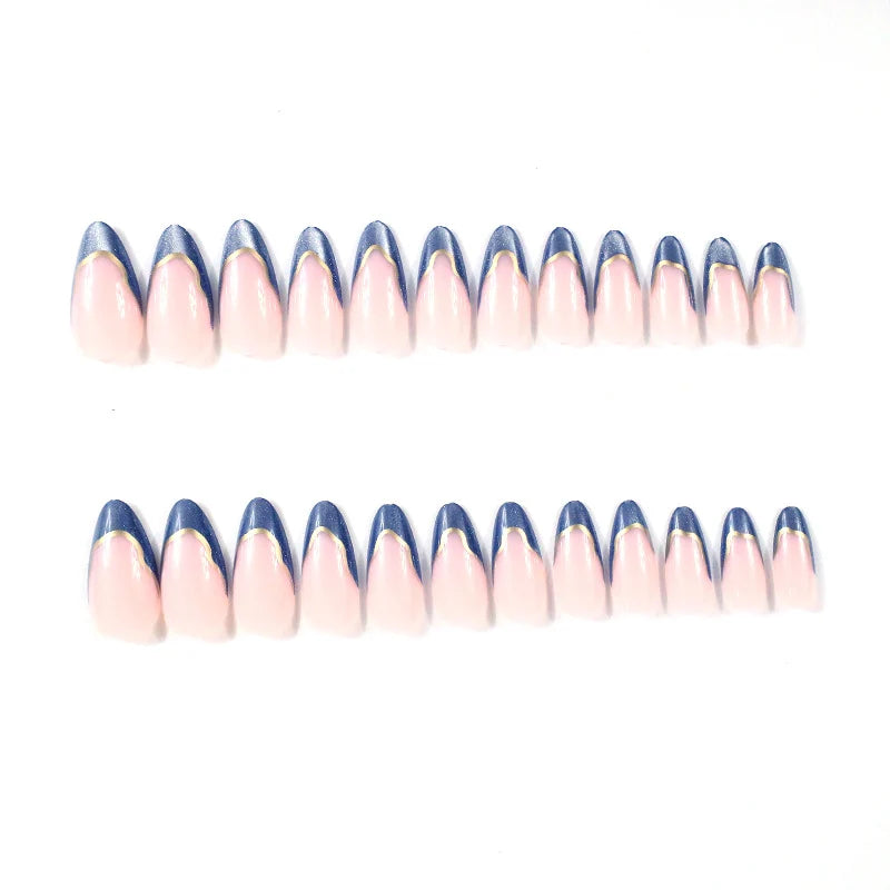 Press-On Nails French Tip Blue Ombre Set of 24